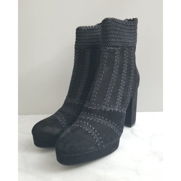 Anthropologie Silent D Yasmin Patchwork Knit Platform Boots Black Suede Size 41 - Picture 1 of 4